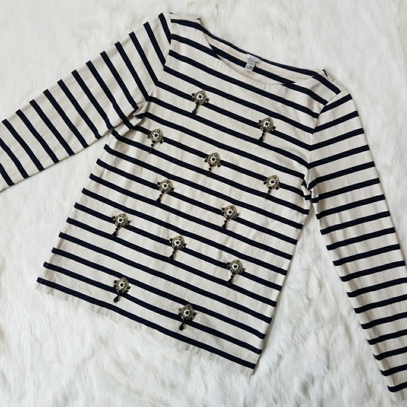 J. Crew Tops - J. Crew Jeweled Stripe Top